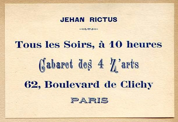 Carte de visite de Jehan Rictus, ca. 1902